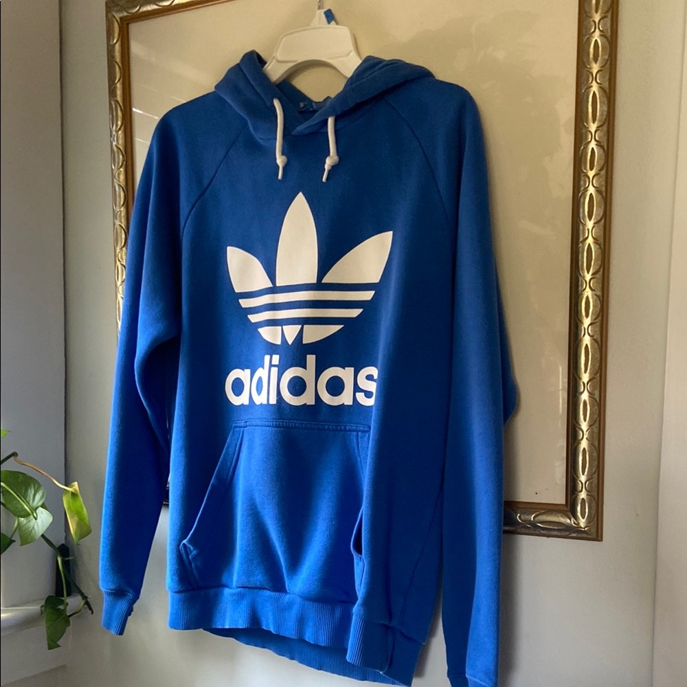 Adidas Men's Blue Hoodie with White Logo